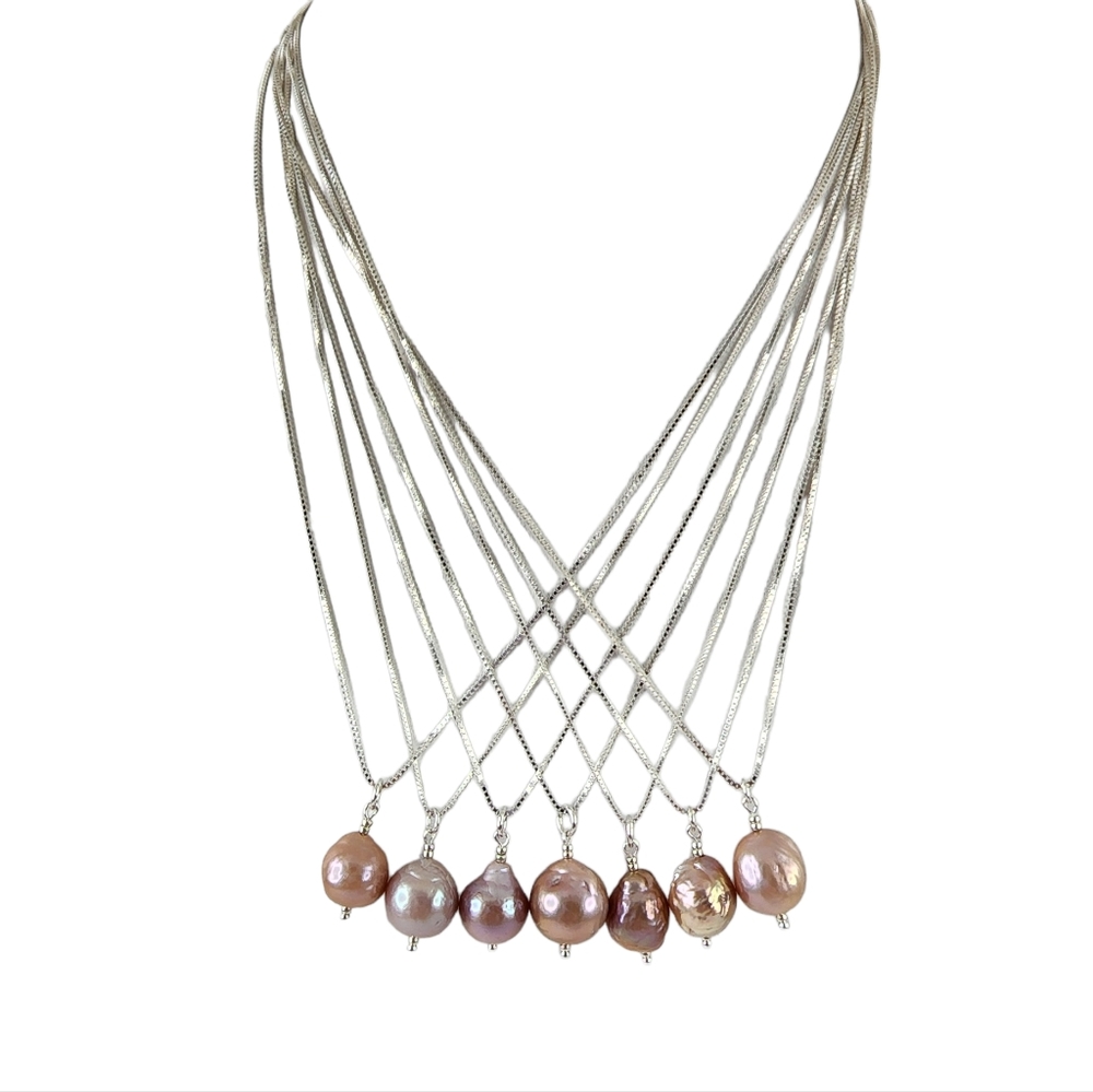 Blush pearl pendant necklace Italian 925 sterling silver large baroque pearl - Picture 6 of 8